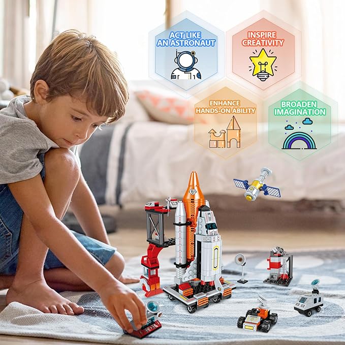 WEMEMORN Space Exploration Shuttle Rocket Toys for 6 7 8 9 10 11 12 Year Old Boys Kids, 12-in-1 STEM Aerospace Building Blocks Kit Toys, Ideal Birthday for Aged 6-12 Year Old Boys (566Pieces)