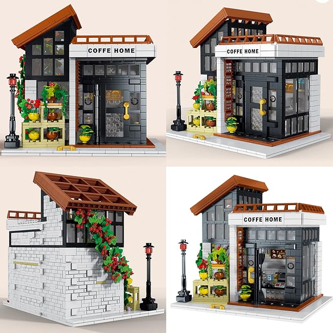 Cafe House Architecture Building Set with LED Light,City Coffee House Model Kit,Building Blocks Toy for 15+ Age Teen,Adult (1512 Pieces)