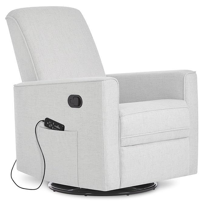Evolur Raleigh Glider with Massager in Charcoal, Upholstered Plush Seating 360° Swivel Glider Rocking Chair, FSC Certified, Greenguard Gold & JPMA Certified Nursery Glider Recliner