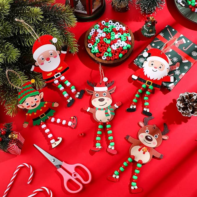 Valentine's Day Sign Craft Kits Kids Beads DIY Wood Ornament Holiday Party Favors Art Activities Decoration Making Red Green Beaded Supply Gifts Projects Assembly Game Themed Boys Girls