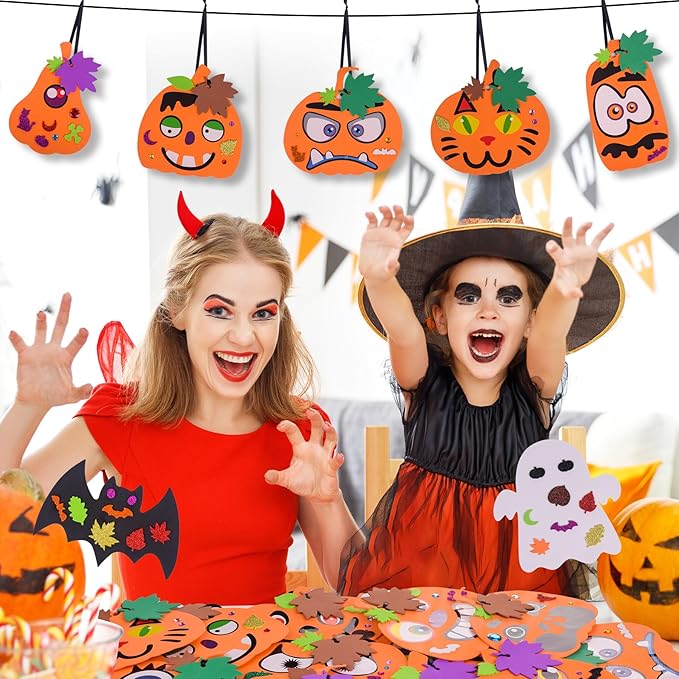 Thanksgiving Pumpkin Foam DIY Craft Set,330 Pc Fall Pumpkin Ghost Spider Bat Autumn Pumpkins Crafts Favors Supplies for Kids DIY, Halloween Witch Craft Kit for Kid Classroom Party Activities