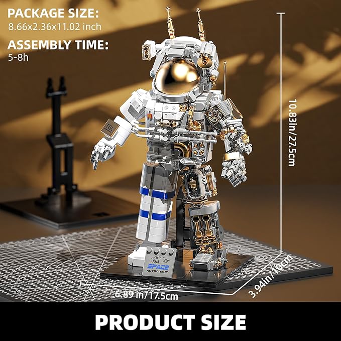 TYCOLE City Space Astronaut Building Toy Set -Translucent Classic Spaceman Model Building Block Set with Display Stand,Home or Office Decor,Idea Christmas Birthday Gift for Adults&Kids 8+ (860PCS)