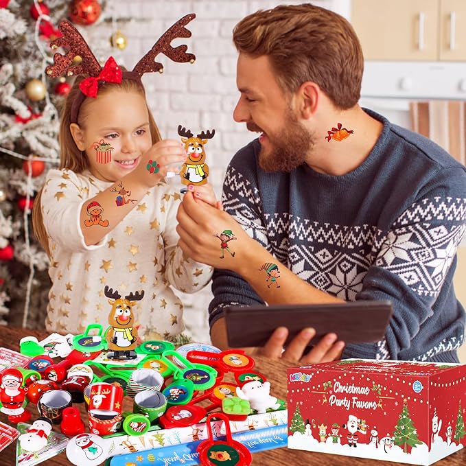 MGparty 96Pcs Christmas Party Favors for Kids - Stocking Stuffers, Pinata Stuffers, Classroom Rewards, Carnival Prizes, Treasure Box Toys, Christmas Goodie Bag Fillers, Christmas Party Supplies