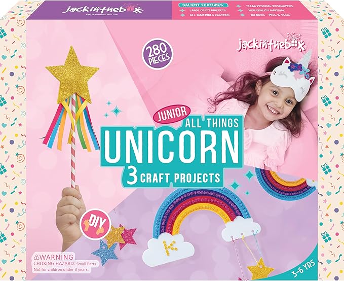 jackinthebox Unicorn Craft kit for 3 to 5 Year olds, 3 Craft Projects, Great Gift for Kids Ages 3 4 5 Years,Craft kit for Kids, No Mess Art for Kids, Craft Kits & Supplies, DIY Creative Activity