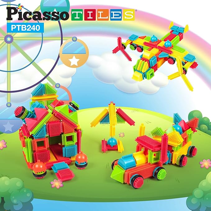 PicassoTiles 240pcs Hedgehog Interlocking Building Shape 3D Blocks, STEAM Educational, Creative, Fun Construction Playset, Sensory Toy Gift for Preschool and Kindergarten Kids, Ages 3 and Up, PTB240