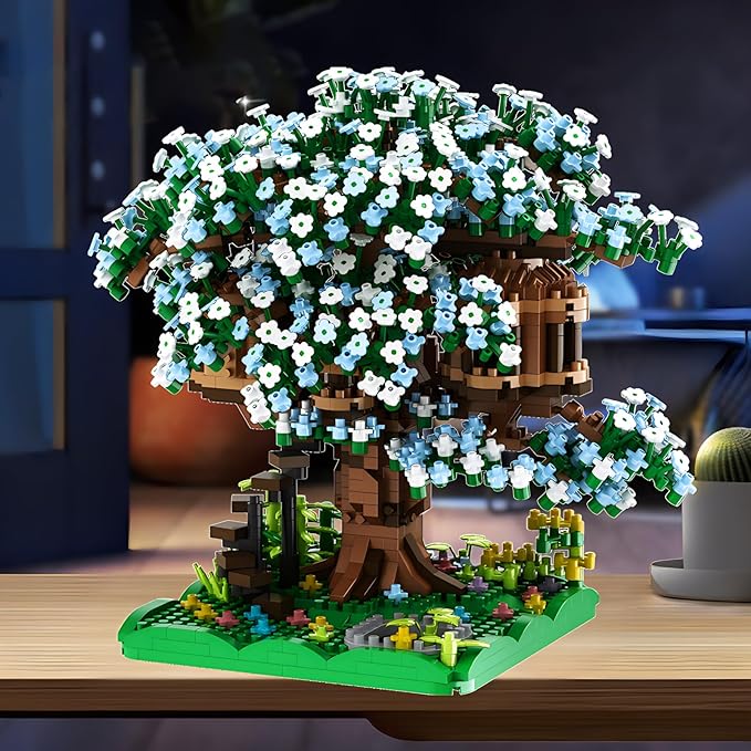 Cherry Blossom Bonsai Tree House Building Blocks Set Plants Green Flowers Treehouse Architecture Micro Mini Block Gift for Adults and Children 1500 Pieces