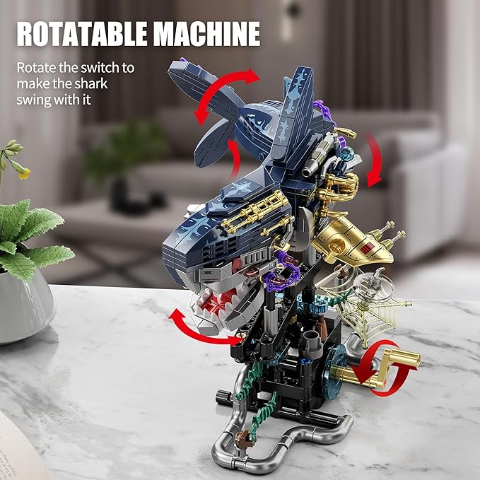 TYCOLE Mechanical Shark Building Set,Sea Animal Toy Kit with Rotatable Function and Display Stand,Creative STEM Toy Compatible with Legos,Christmas Birthday Gift for Adults and Kids 8-12(699PCS)
