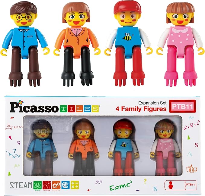 Picasso Toys Hedgehog Blocks 4 Family Action Character Figures Toddler Toy Construction Building Tile Block Expansion Pack Educational Add-on STEM Learning Smart Game Kit Toys Pretend Playset Age 3+