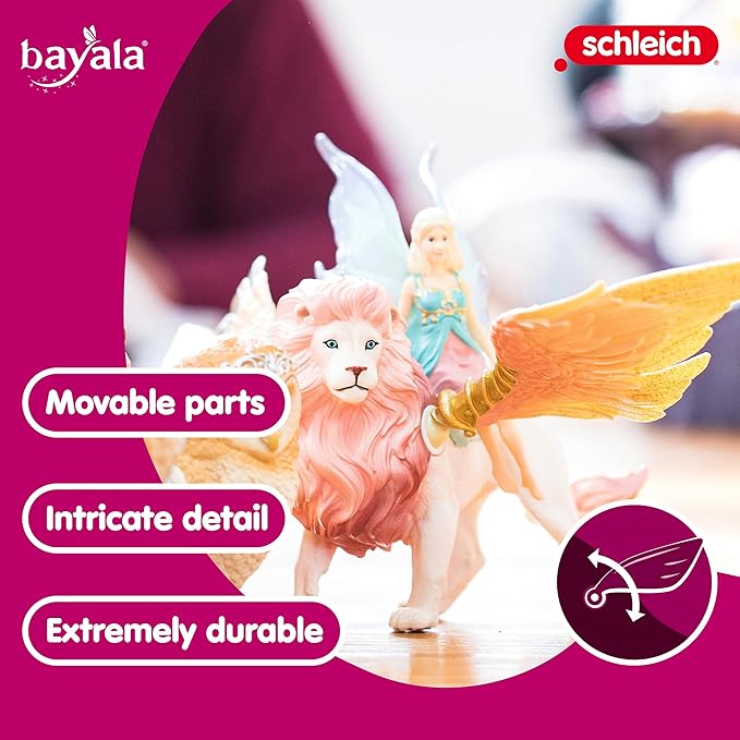 Fairy in Flight on Winged Lion schleich BAYALA with Moveable Parts, Detachable Toy Fairy Figurine Riding Magical Pink Lion, for Children Ages 5+