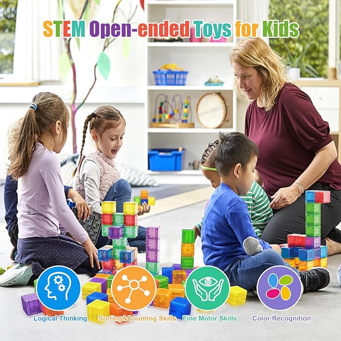 48PCS Magnetic Blocks - 1.38 inch Building Blocks for Toddlers, STEM Building Toys for Kids, Montessori Toys for 2 3 4 5 6+ Year Old, Magnet Sensory Travel Toys Christmas Birthday Gifts for Boys Girls