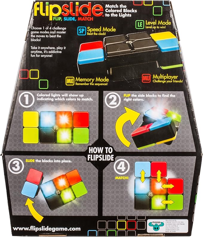 Flipslide Game - Electronic Handheld Game | Addictive Multiplayer Puzzle Game of Skill | Flip, Slide & Match Colors to Beat the Clock | 4 Thrilling Game Modes | Ages 8+ | Includes Batteries