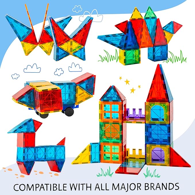 Magnetic Tiles 125 PCS+ Bonus Zippered CASE, Magnetic Tiles for Kids Toy for 3 4 5 6 7 8 Year Old Boys & Girls, Magnetic Tiles Building Set, Great Gift for Kids Aged 3-8, XL Set