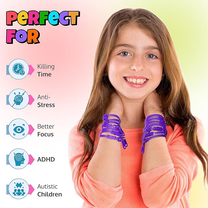 UpBrands 12-Pack Purple 7-Inch Zipper Bracelets – Fidget Party Favors for Kids, Bulk Anxiety Toys, and Stylish Accessories for Purple Heart Day & Purple Thursday