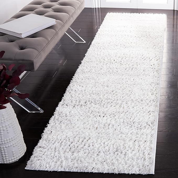 SAFAVIEH Berber Shag Collection Runner Rug - 2'3" x 14', Ivory & Light Grey, Non-Shedding & Easy Care, 1.2-inch Thick Ideal for High Traffic Areas in Living Room, Bedroom (BER563F)