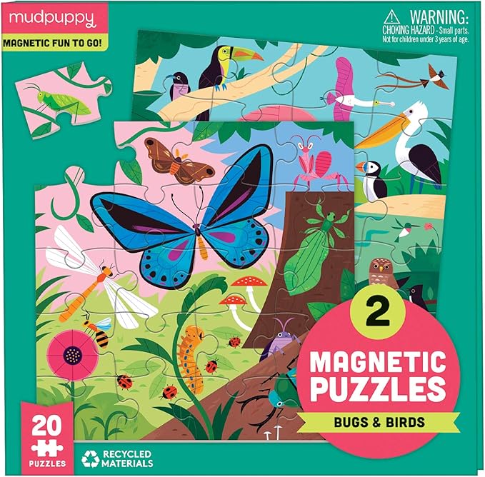 Mudpuppy Bugs & Birds - Tri Fold Magnetic Puzzles Featuring Two 20 Piece Bugs and Birds Themed Artwork
