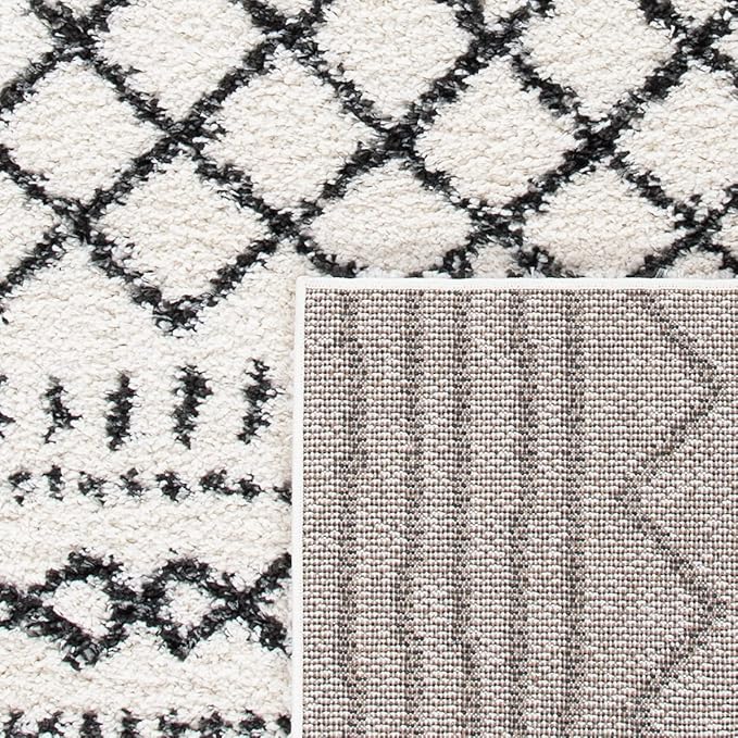 SAFAVIEH Arizona Shag Collection Runner Rug - 2'3" x 10', Ivory & Black, Moroccan Design, Non-Shedding & Easy Care, 1.6-inch Thick Ideal for High Traffic Areas in Living Room, Bedroom (ASG741Z)