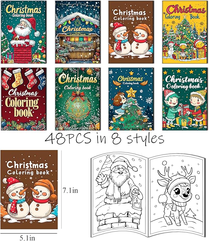 48 Pack Christmas Coloring Books for Kids Girls Boys, Bulk Coloring Books Xmas Holiday Party Favors Gifts, Xmas Stockings Goodie Bags Stuffer Filler Fun Holiday Party Supplies - B