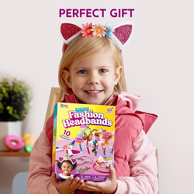 Klever Kits Headband Making Kit for Girls - Make Your Own Fashion Headbands - DIY Hair Accessories Set, DIY Arts and Crafts Gifts for 5 6 7+ Year Old