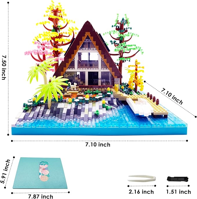 Alizdd Micro Building Blocks Sets，A-Frame Lakeside Cabin House Architecture and Flowers Garden Building Kit for Adults，Cute Toy Building Sets Model，Creative Mini Bricks Gift for Kids 14+，2688 PCS