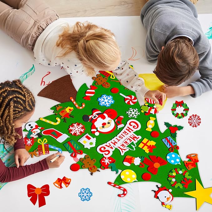 Max Fun DIY Felt Christmas Tree Set 3.2Ft with 41 Ornaments for Kids Toddlers Home Wall Hanging Felt Christmas Craft Kits Xmas Decoration Party Supplies