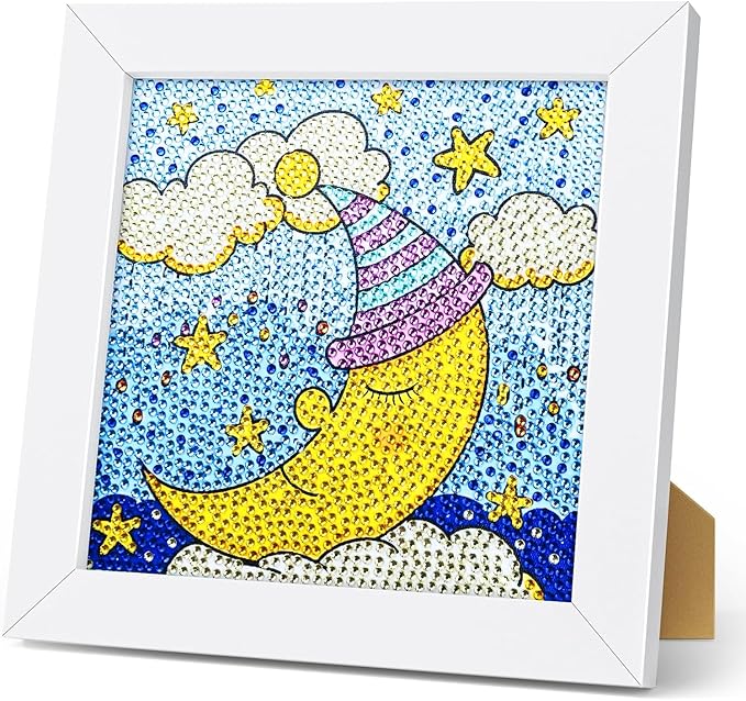 Turniton 5D Diamond Painting Kits for Kids, Diamond Arts Painting Kits with Wooden Frame, Moon Kids' Mosaic Kits for Beginners, Girls, Adults, Diamond Painting Pictures, Arts Craft for Home Decor