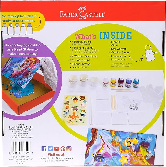 Faber-Castell Do Art Paint Pour Studio - No Mix Acrylic Paint Pouring Set for Kids - Makes 6 Fluid Art Projects, Multi (FC14342)