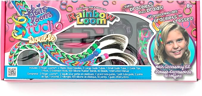 Rainbow Loom® Hair Loom Studio Kit, Features 2 Finger Loom, 40 Beads, 600 Rubber Colorful Rubber Bands and Many More, Great Gift for Girls 7+
