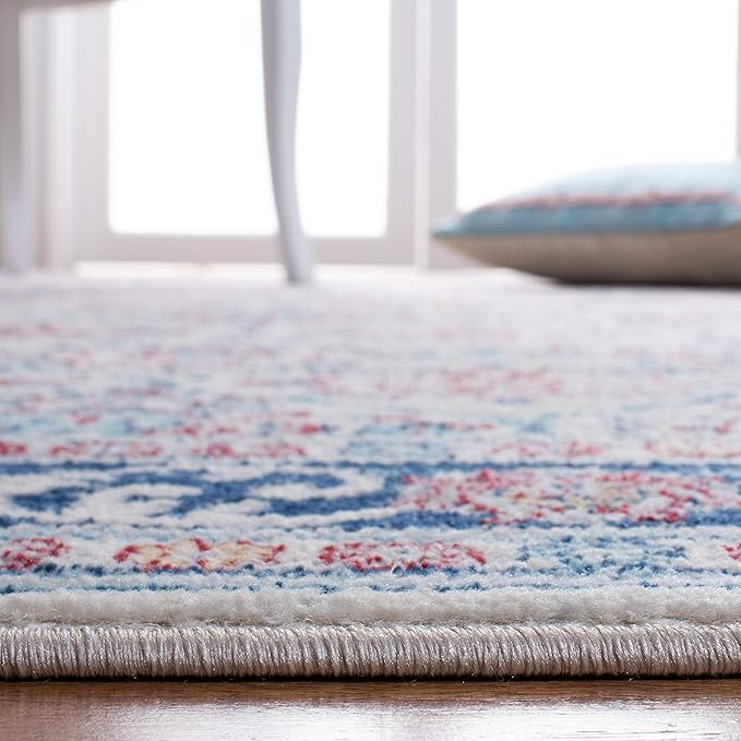 SAFAVIEH Brentwood Collection Area Rug - 9' x 12', Beige & Navy, Oriental Damask Trellis Design, Non-Shedding & Easy Care, Ideal for High Traffic Areas in Living Room, Bedroom (BNT870B)