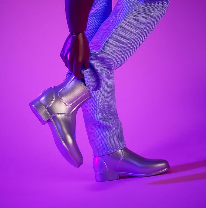 Barbie Looks Ken Doll, Collectible No. 25 with Curly Black Hair & Modern Y2K Fashion, Chartreuse Tee & Pastel Trousers with Silver Boots