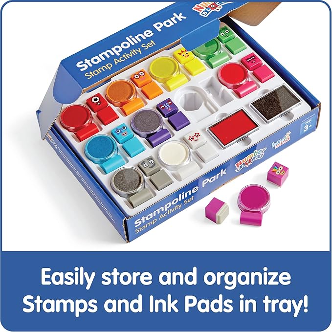 hand2mind Numberblocks Stampoline Park Stamp Activity Set, 20 Kids Stamps, 12 Washable Ink Pads, Number Toys, Preschool Learning Activities, Math Toys, Toddler Counting Toys, Birthday Gifts for Kids