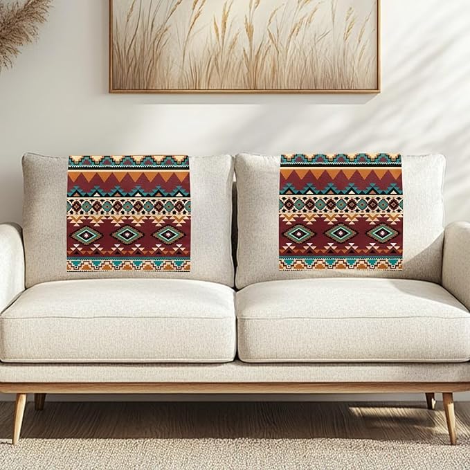 Aztec Retro Headrest Covers for Recliners Washable Couch Headrest Covers Wrinkle Resistant Sofa Headrest Slipcovers Furniture Protector for Home, Office & Theater Seat 2pcs