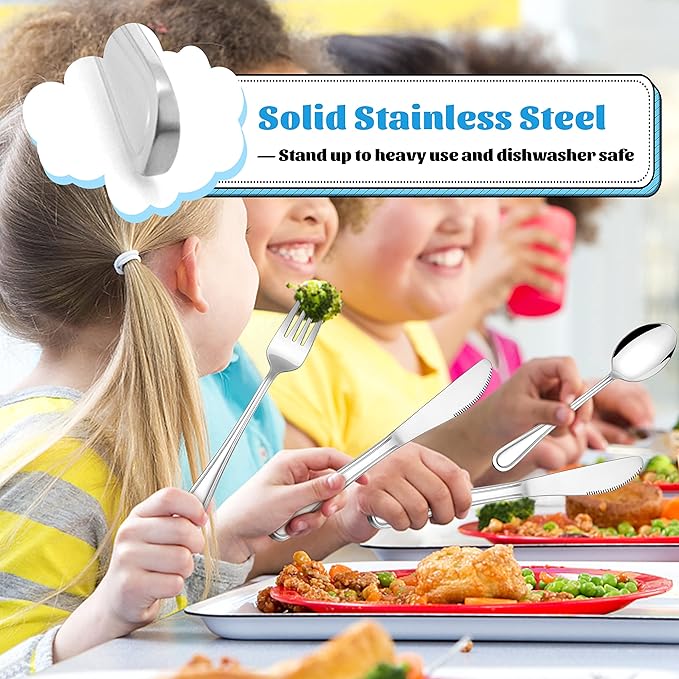 E-far 6-Piece Kids Silverware, Stainless Steel Toddler Utensils Safe for Preschooler/Children, Includes 2 Kids Forks 2 Spoons 2 Knife, Slimline Adult Look & Small Size, Rust Free & Dishwasher Safe