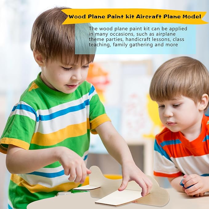 Feradny 24 Pack DIY Model Planes Unfinished Wooden Airplane Model Toys Wood Plane Paint kit Aircraft Plane Model for Kids School Art Activity Birthday Carnival Party, 4 Styles