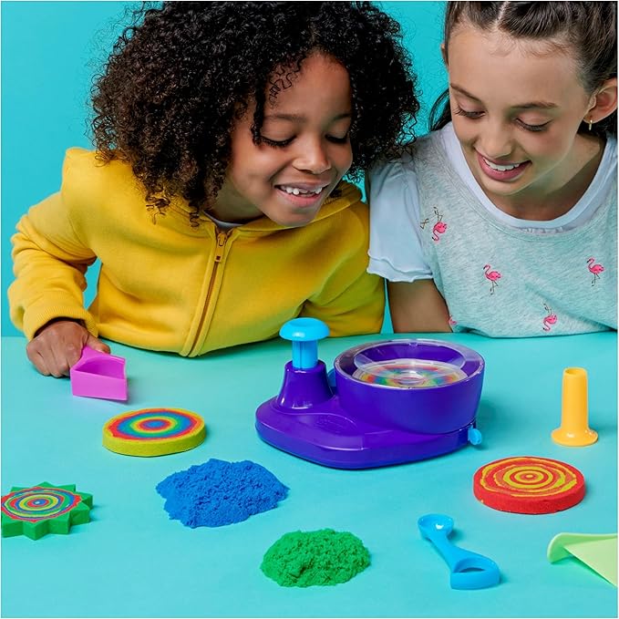 Kinetic Sand, Swirl N’ Surprise Playset with 2lbs of Play Sand, Including Red, Blue, Green, Yellow and 4 Tools, Sensory Toys for Kids Ages 3 and up