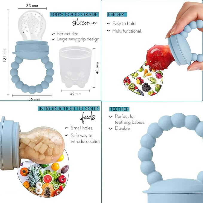 O'doe 17-Piece BPA-Free Silicone Baby Feeding Set | Thick & Soft Suction Plates, Baby Bowls, Wooden Fork & Spoon, and More | Make Mealtime Fun and Easy for Your Little One (Blue, V2)