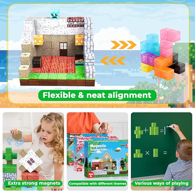 Magnetic Blocks - 150 PCS Build Magnetic Windmill Falls Homes - Magnetic Toys for Montessori Toddler Christmas Birthday Gifts - STEM Sensory Toys for 3 4 5 6 7 8 9 10 Year Old Boys & Girls
