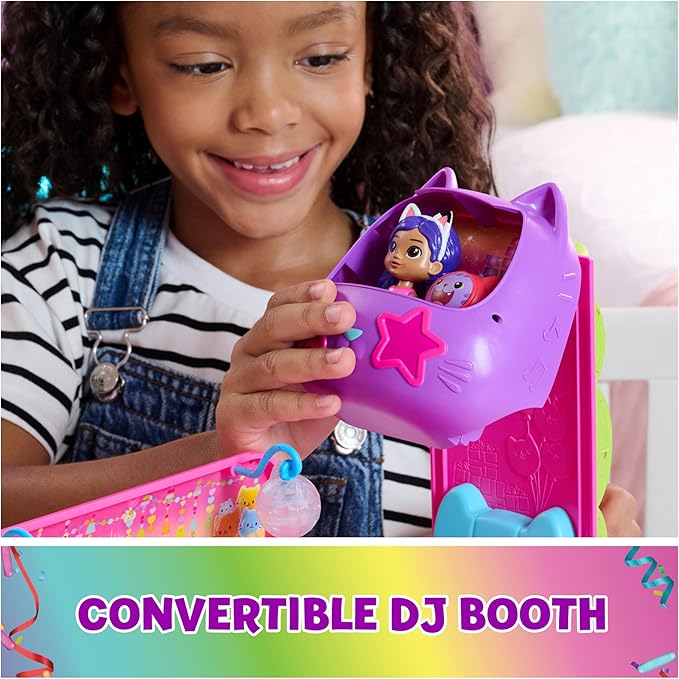 Gabby's Dollhouse Celebration Party Bus, Transforming Playset with Gabby & DJ Catnip Toy Figures & Dollhouse Accessories, Kids Toys for Ages 3 and Up