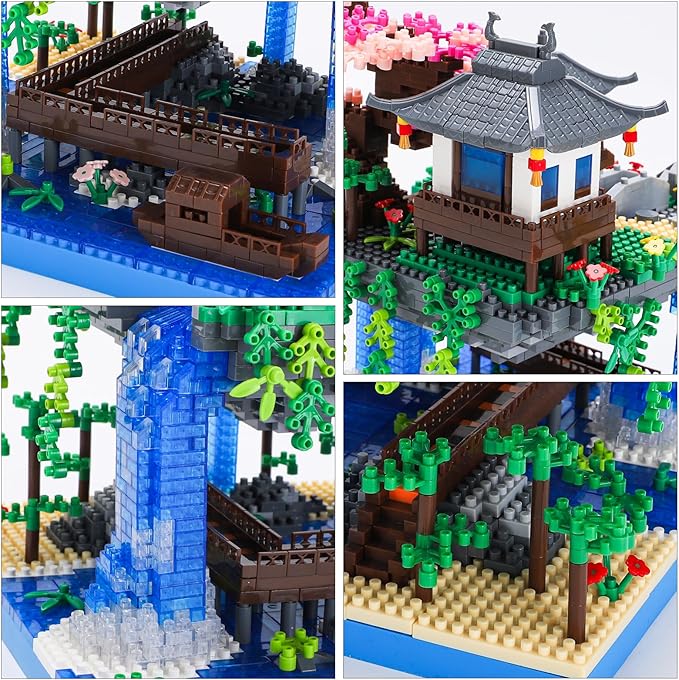 Cherry Blossom Bonsai Tree Building Block Sets with Acrylic Display Box Chinese Architecture of Peach Blossom Micro Mini Building Set Toy Gift for Kids Adults（3320 Pieces）