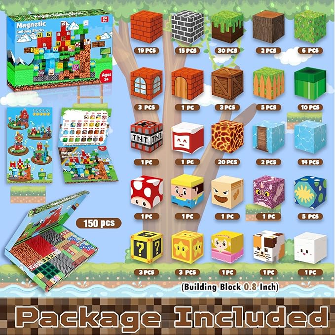 Magnetic Blocks - 150 PCS Build Adventure Game Castle - Magnetic Toys for Montessori Toddler Christmas Birthday Gifts - STEM Sensory Toys for 3 4 5 6 7 8 9 10 Year Old Boys & Girls