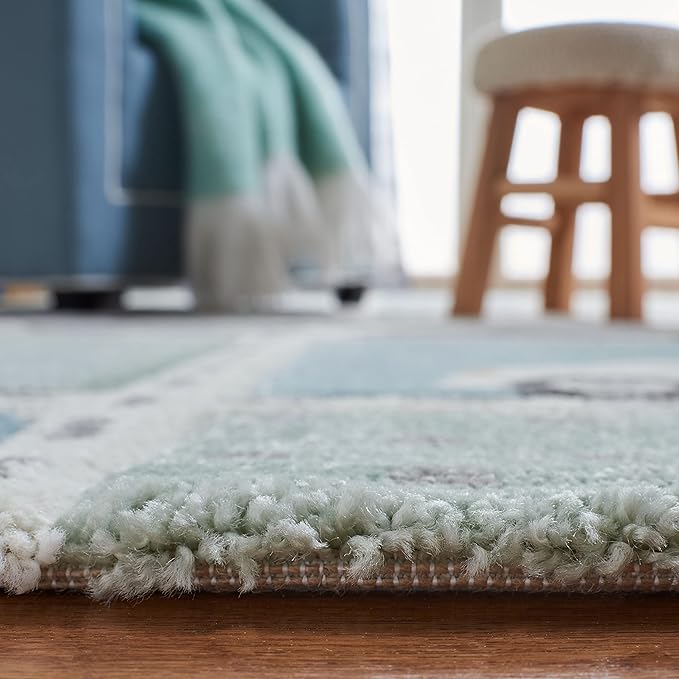 SAFAVIEH Carousel Kids Collection Area Rug - 6'7" x 9', Grey & Light Blue, Non-Shedding & Easy Care, Ideal for High Traffic Areas for Boys & Girls in Playroom, Nursery, Bedroom (CRK193F)