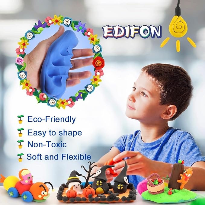 Air Dry Clay kit, EDIFON Modeling Clay Ultra Light Magic Clay with Tools, Safe and Non-Toxic Modeling Clay, Ideal Gift for Kids (48 Colors + Tools)