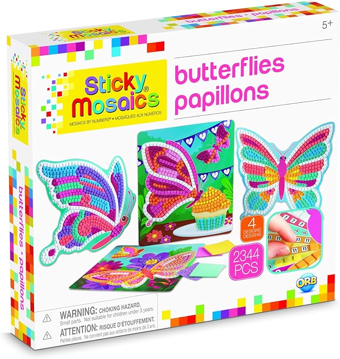 The Orb Factory Sticky Mosaics Butterflies Arts & Crafts, Yellow/Blue/Pink/Purple/Pink, 12" x 2" x 10.75"