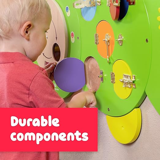 SPARK & WOW Caterpillar Activity Wall Panels | Ages 18m+ | Montessori Sensory Wall Toy | 8 Activities | Busy Board | Toddler Room Decor