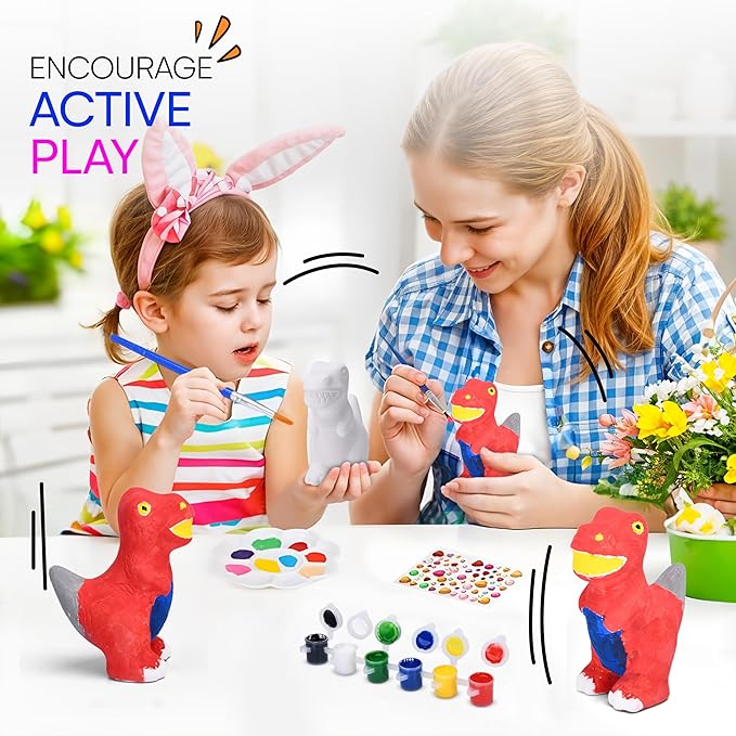 Neliblu Dinosaur Painting Set for Kids - DIY Craft Kit with Ceramic Figurine - Paintable Dino Art Activity for Toddler - Educational Toy for Dinosaur Enthusiasts - Dinosaur Painting Kit