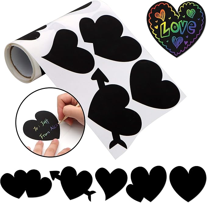 JOYIN Valentines Day Gift Cards in Heart Shape Scratch Sticker Roll, Art and Craft for Kids Party Favor, Classroom Exchange Prizes, Valentine’s Greeting Cards