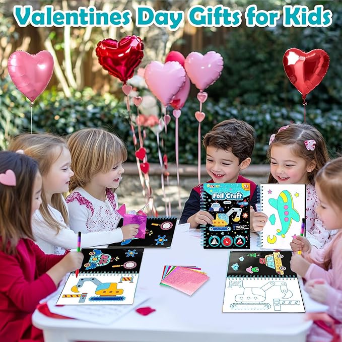 Foil Art Craft Activity for Kids: Fun DIY Toy Sticker Kit, No Mess Creative Travel Supply Set, Idea Birthday Easter Basket Stuffers Valentines Gift for Girl Boy Toddler 4 5 6 7 8 9 Year Old（Vehicle）