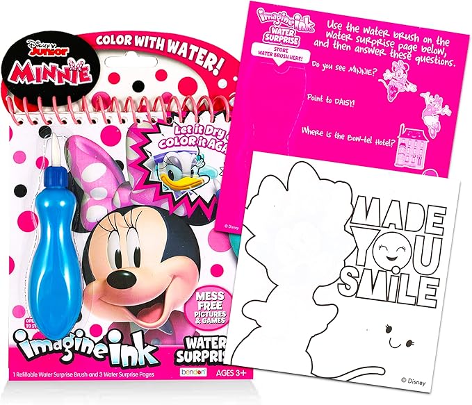 Disney Minnie Mouse Paint with Water Super Set for Kids Toddlers Bundle ~ 3 Mess Free Books with Water Surprise Brushes (Featuring Minnie Mouse, Disney Frozen, and Disney Princess)