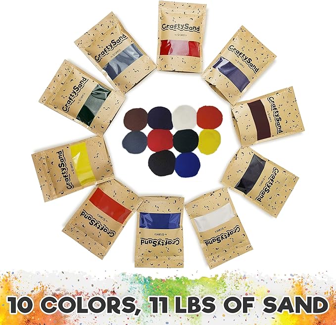 CuteyCo Crafty Sand Pack - 10 Colors: 11 lbs of Vibrant Craft Sand & Play Sand for Boys