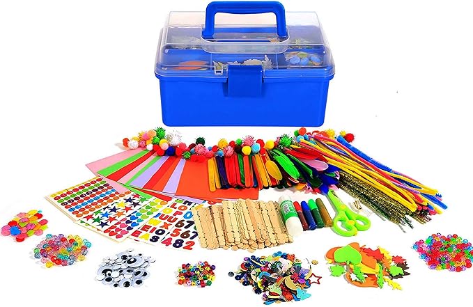 YITOHOP Arts and Crafts Supplies for Kids -1000+ pcs Art Craft kit in Carrying Travel Box for Toddlers Ages 4+ DIY Crafting School Kindergarten Project Activity- Ideal Xmas Gifts