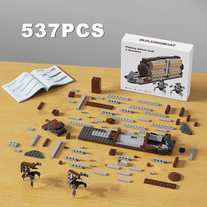 Battle Army Clone Platoon Attack Craft Building Kit 32-Piece, Battle Soldiers Troop Carrier with 2 Droidekas, Building Blocks Action Figures Army Toys for Kids 6-12